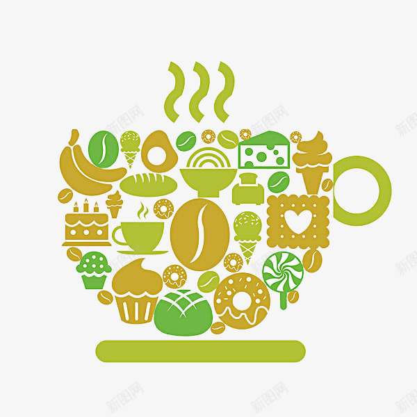 手绘咖啡杯png免抠素材_新图网 https://ixintu.com 卡通 咖啡杯 手绘 简笔 绿色的 装饰