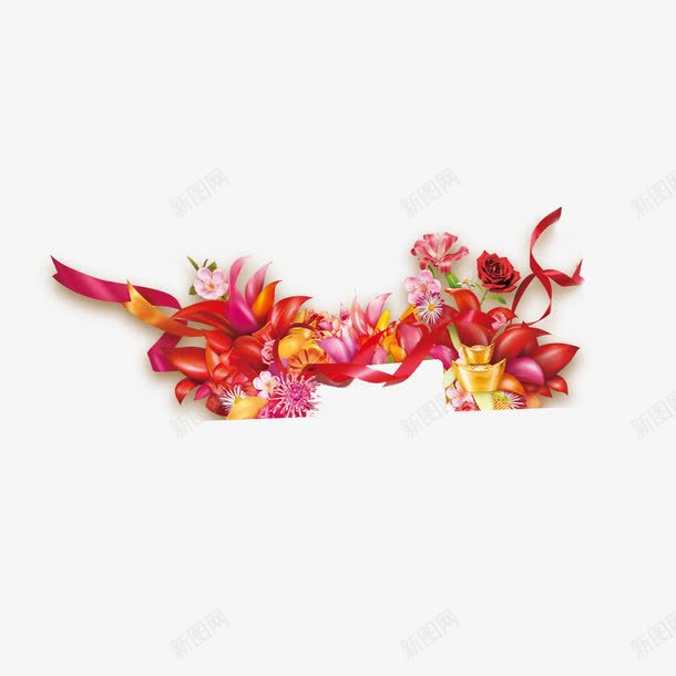 花边彩带鲜花节日装饰png免抠素材_新图网 https://ixintu.com 喜庆 彩带 节日装饰 花边 鲜花