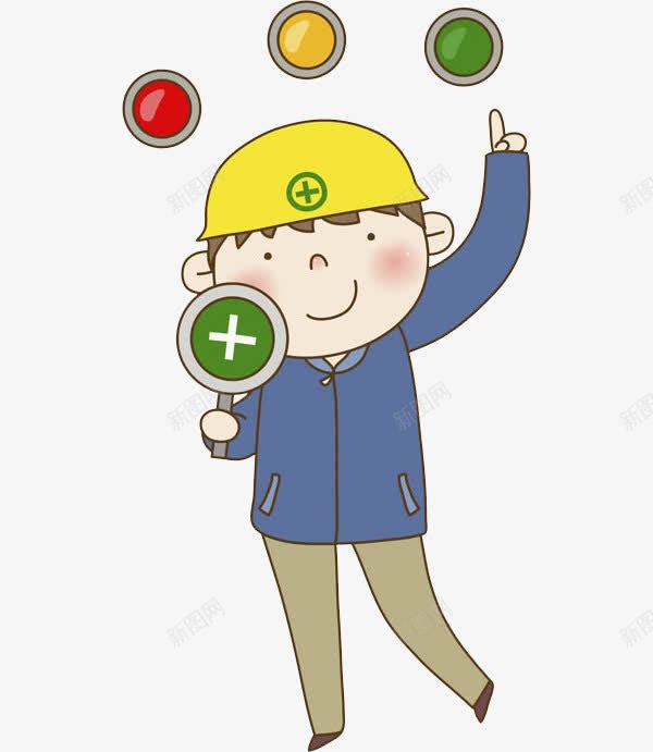 拿着警示灯男人png免抠素材_新图网 https://ixintu.com 卡通 安全帽 工人 帅气的 插图 男人 警示灯