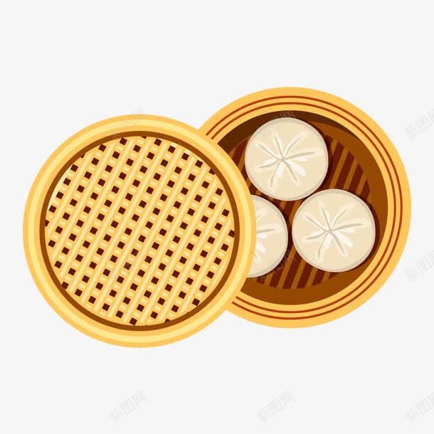 黄色蒸笼中的包子png免抠素材_新图网 https://ixintu.com 包子 灰色 蒸笼 食物 黄色