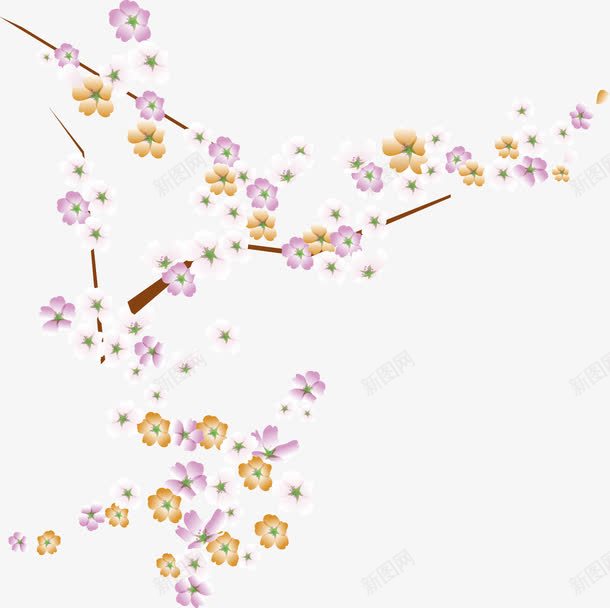 手绘彩色小花卉png免抠素材_新图网 https://ixintu.com 彩色 手绘 树枝 梅花 花卉