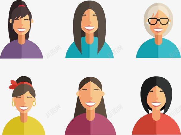 6款女孩头像矢量图ai免抠素材_新图网 https://ixintu.com 发型 头像 女孩 短发 矢量图