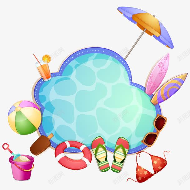 卡通夏日游泳必备png免抠素材_新图网 https://ixintu.com 人字拖 卡通 夏日 必备 比基尼 游泳 游泳圈