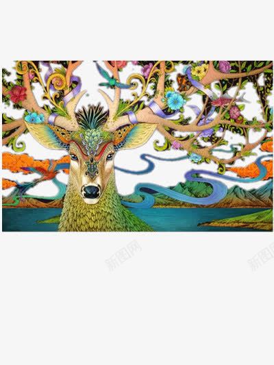 梅花鹿png免抠素材_新图网 https://ixintu.com 彩色 插画 梅花鹿 梦幻
