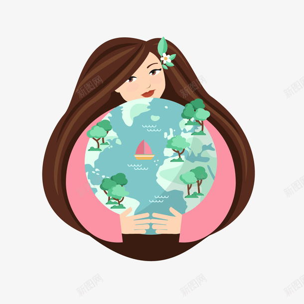花姑娘矢量图ai免抠素材_新图网 https://ixintu.com 保护 女性 手绘 拥入 矢量图