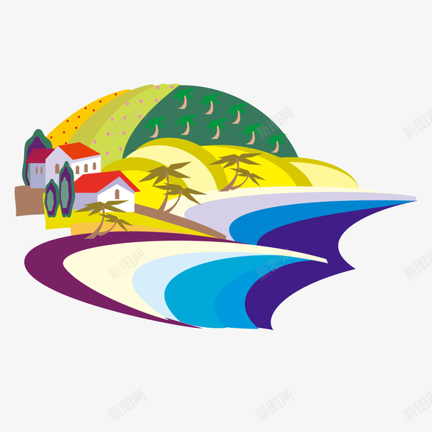 海边椰子树别墅风景插画矢量图eps免抠素材_新图网 https://ixintu.com 别墅 别墅风景 椰子树 海边别墅 海边风景 矢量图