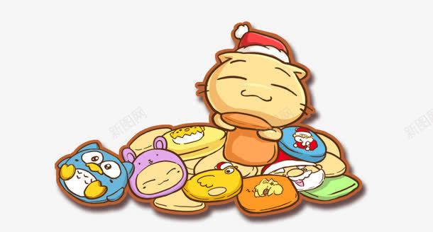 带圣诞帽的卡通猫png免抠素材_新图网 https://ixintu.com 卡通猫 圣诞 手绘 猫 童真