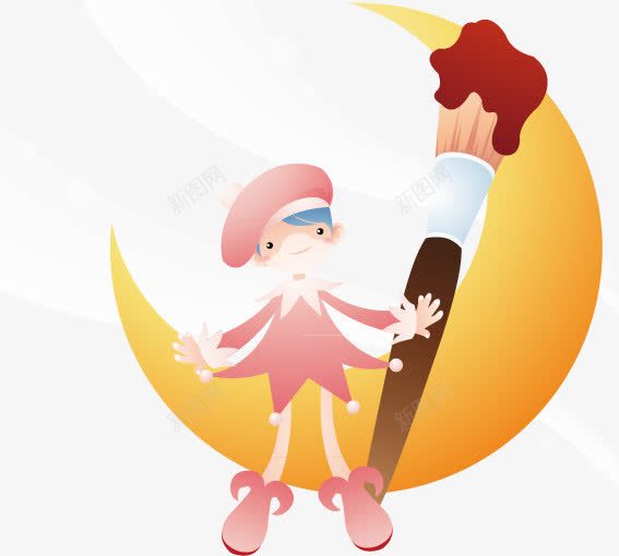 坐在月亮上png免抠素材_新图网 https://ixintu.com 人物 卡通 月亮 画笔