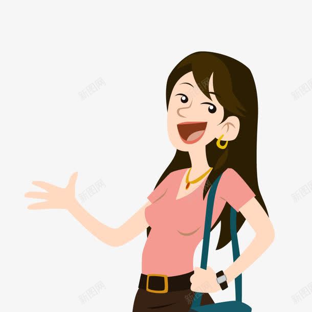 卡通长发姑娘png免抠素材_新图网 https://ixintu.com 打招呼 活泼的姑娘 背着背包
