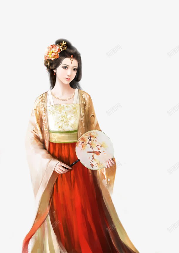 古代美女执扇头戴花饰png免抠素材_新图网 https://ixintu.com 古代 美女 花饰
