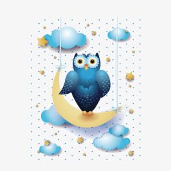 猫头鹰云朵淡蓝色背景装饰素材
