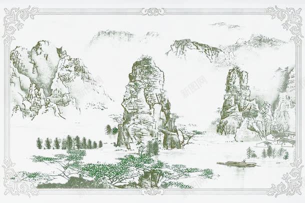 一幅清新山水画png免抠素材_新图网 https://ixintu.com 扬帆 绿水 雄伟壮丽 青山