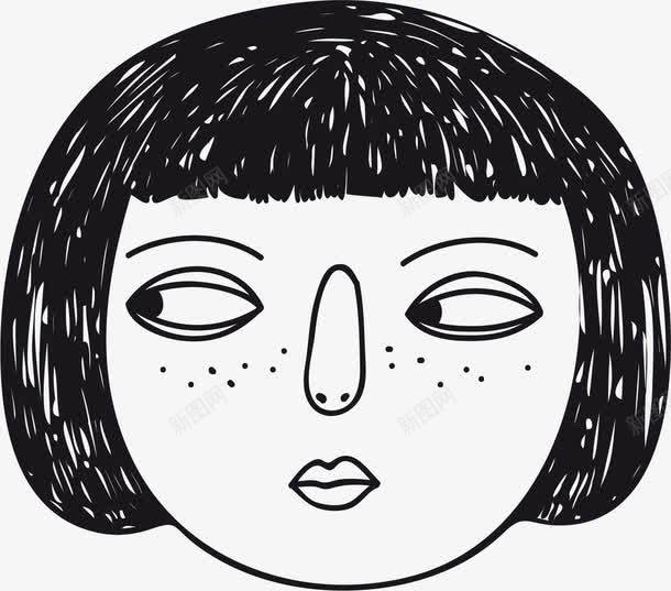 女孩头像png免抠素材_新图网 https://ixintu.com 卡通 头像 女孩 眼睛 短发 简笔 素描 黑色
