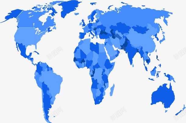 蓝色世界分布地图png免抠素材_新图网 https://ixintu.com 世界地图 地图 渐变蓝色 矢量素材 蓝色