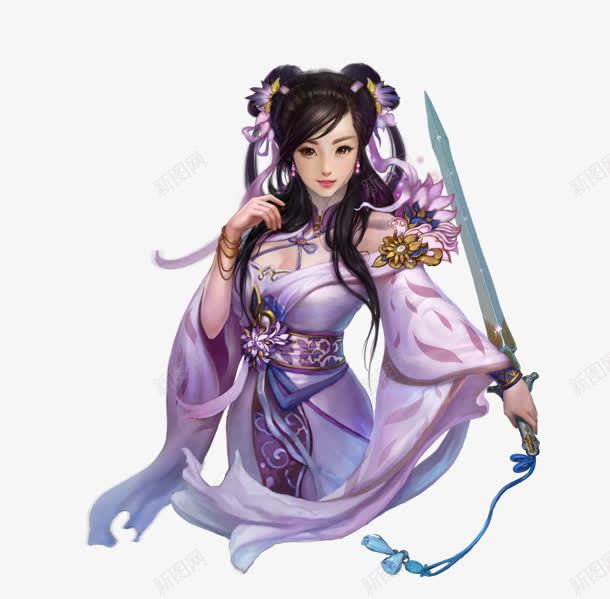 手绘手持长剑女孩png免抠素材_新图网 https://ixintu.com 女孩 手持 手绘 长剑
