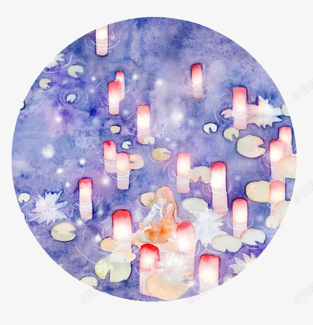河灯绘画图png免抠素材_新图网 https://ixintu.com 河灯 河灯图 河灯绘画图 点河灯