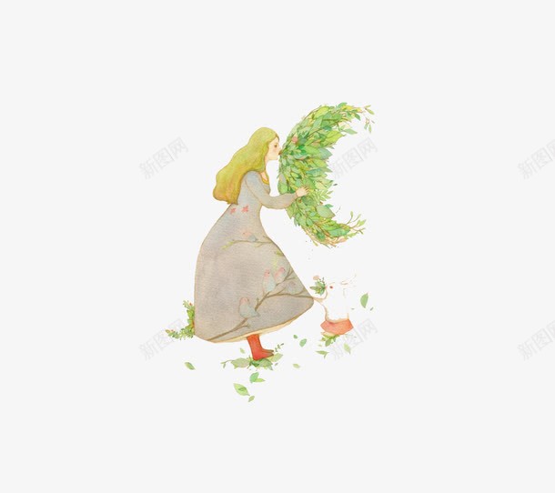 手绘女孩和青草png免抠素材_新图网 https://ixintu.com 卡通 卡通插画 女孩 手绘 青草