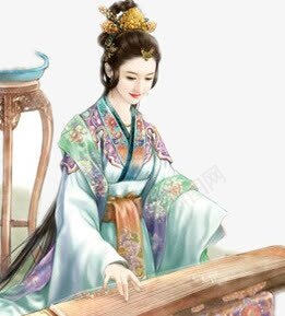 华贵弹琴的仕女古风手绘png免抠素材_新图网 https://ixintu.com 仕女 华贵 古人弹琴 古代仕女图 古风 弹琴