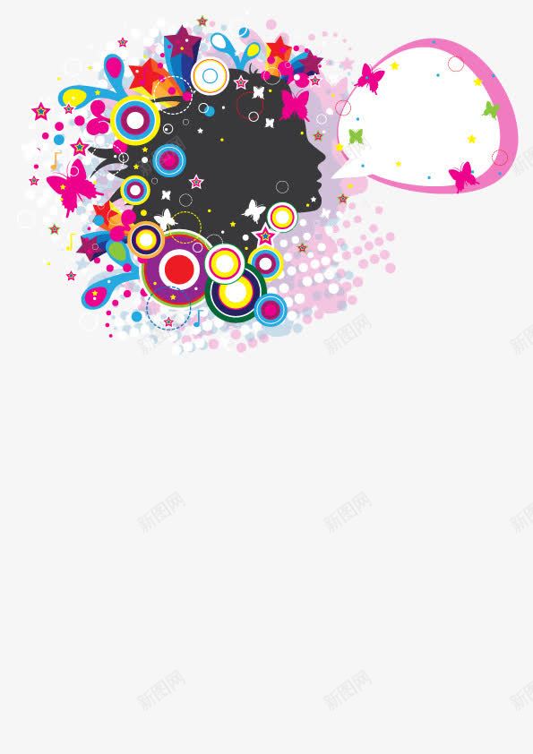 创意人脸剪影png免抠素材_新图网 https://ixintu.com 图案 对话框 彩色 蝴蝶