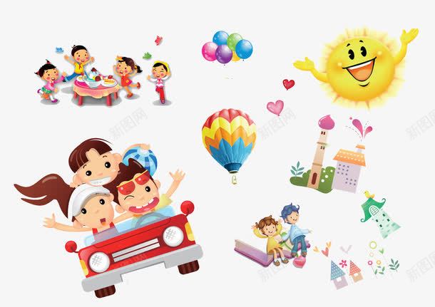 卡通飞车png免抠素材_新图网 https://ixintu.com 人物 卡通 月亮 气球