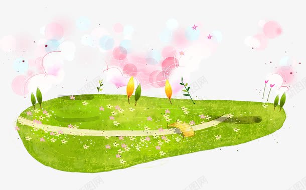 卡通草地小花psd免抠素材_新图网 https://ixintu.com 卡通 小花 树 草地