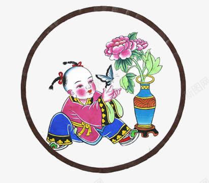 胖小孩子png免抠素材_新图网 https://ixintu.com 坐在 捉蝴蝶 玩耍 花瓶