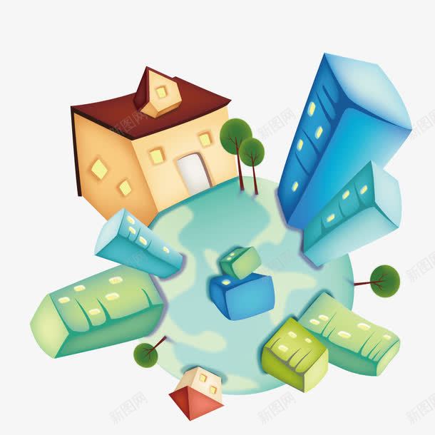 地球上的卡通建筑png免抠素材_新图网 https://ixintu.com 卡通 地球 地球卡通 建筑