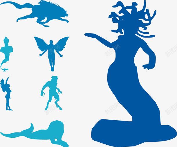 希腊神话人物剪影蓝色png免抠素材_新图网 https://ixintu.com 人物矢量 希腊 希腊神话 神话