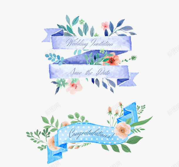 婚礼丝带矢量图ai免抠素材_新图网 https://ixintu.com 丝带 卡通 婚礼 水彩 矢量图