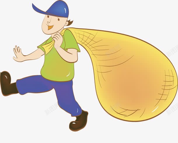 拿大袋子的人物png免抠素材_新图网 https://ixintu.com 卡通 大袋子 小鱼 彩色 微笑 手绘 简笔 简约 通用