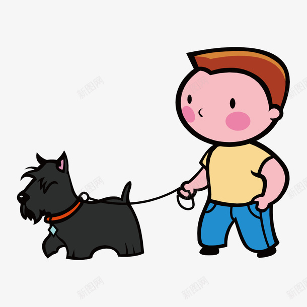 牵狗的小孩png免抠素材_新图网 https://ixintu.com 动物 小孩 小狗 手绘画 装饰 装饰画