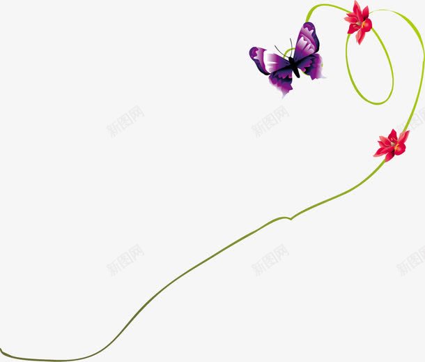 手绘紫色蝴蝶花朵png免抠素材_新图网 https://ixintu.com 紫色 花朵 蝴蝶