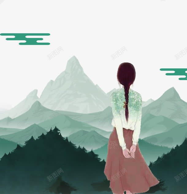 卡通起伏山峦前站着女孩插图png免抠素材_新图网 https://ixintu.com 卡通女孩 卡通起伏山峦 卡通起伏山峦前站着女孩 起伏山峦前站着女孩插图
