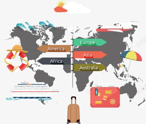 夏天旅游指示牌矢量图ai免抠素材_新图网 https://ixintu.com 伞 地图 夏天旅游 指示牌 旅游 旅行 箱子 矢量图