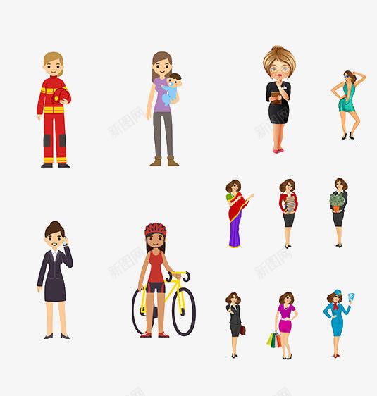 不同职业的女性png免抠素材_新图网 https://ixintu.com 卡通 各行各业 女性 职业