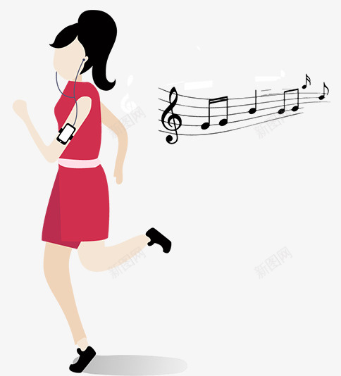 听音乐的运动女孩png免抠素材_新图网 https://ixintu.com 人物 卡通 音乐