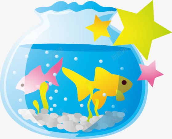 卡通金鱼鱼缸png免抠素材_新图网 https://ixintu.com 星星 水 蓝色 金鱼 鱼缸