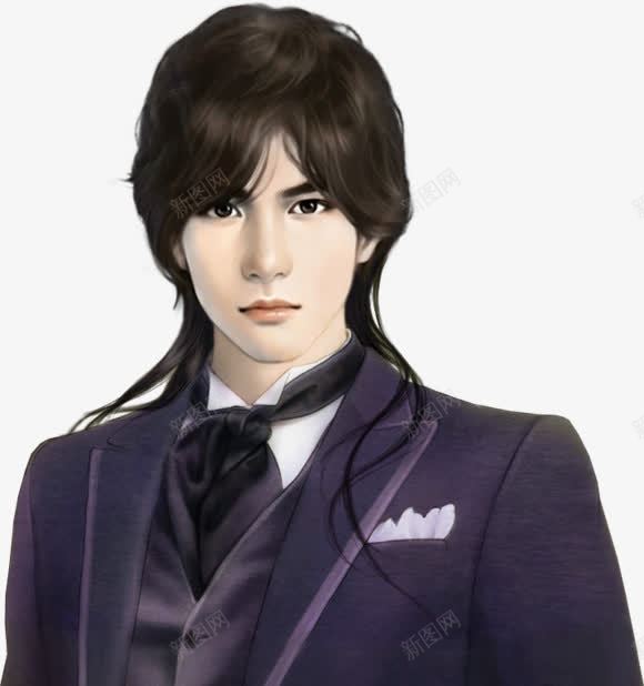 长发绅士手绘png免抠素材_新图网 https://ixintu.com 绅士 长发