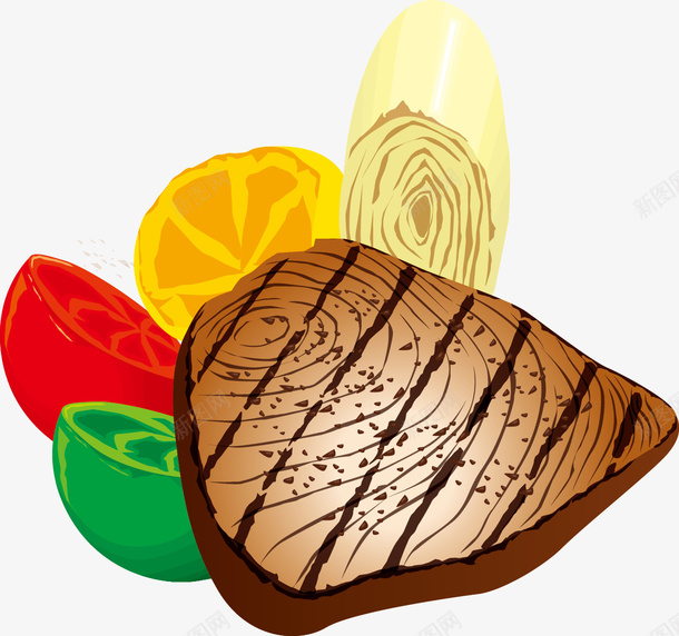 手绘烤牛排png免抠素材_新图网 https://ixintu.com 手绘 牛排 蔬菜 食物
