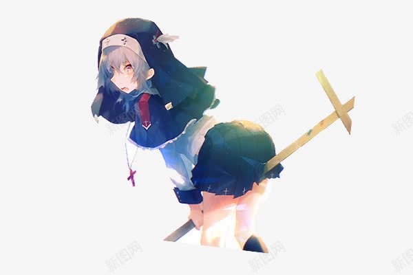骑十字架的修女卡通png免抠素材_新图网 https://ixintu.com 修女 十字架 卡通
