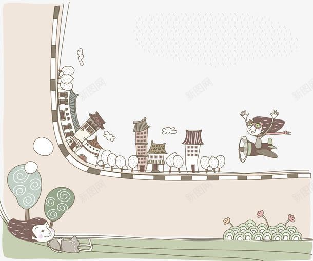 女孩插画矢量图ai免抠素材_新图网 https://ixintu.com 做梦 创意 睡觉 矢量图