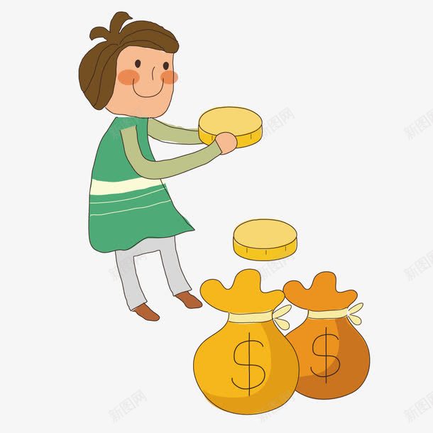 捧着金币的女孩png免抠素材_新图网 https://ixintu.com 卡通 女孩 手捧金币 插画 金币