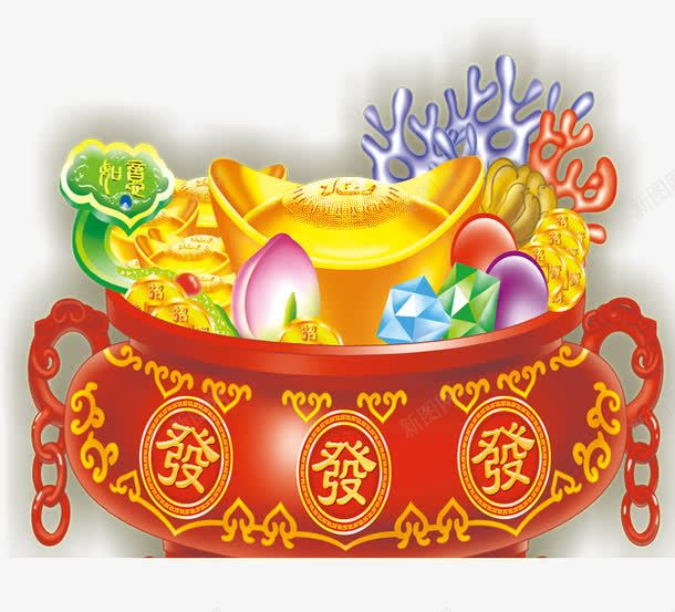 满载聚宝盆png免抠素材_新图网 https://ixintu.com 新年 红色 聚宝盆 金色