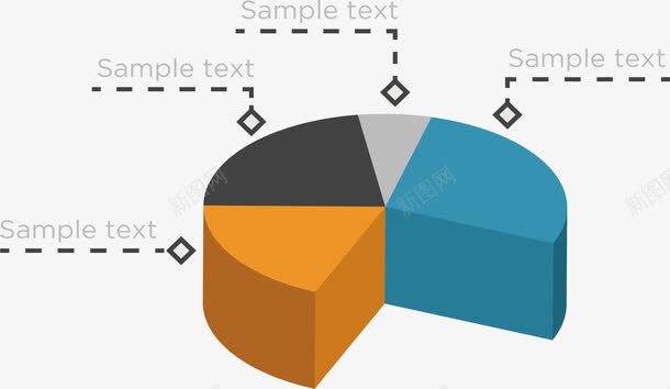 立体分裂饼图png免抠素材_新图网 https://ixintu.com 信息 几何 数据 立体 饼图