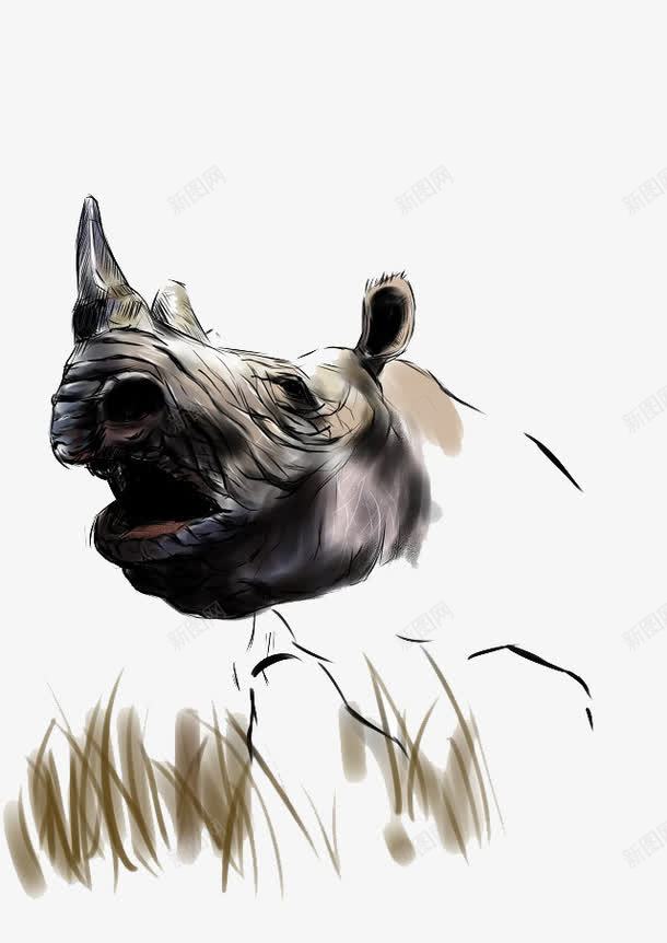 简约水墨犀牛插画png免抠素材_新图网 https://ixintu.com 插画 水墨 犀牛 简约