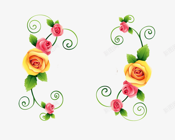花朵分割线psd免抠素材_新图网 https://ixintu.com 玫瑰花 花朵 花朵分割线