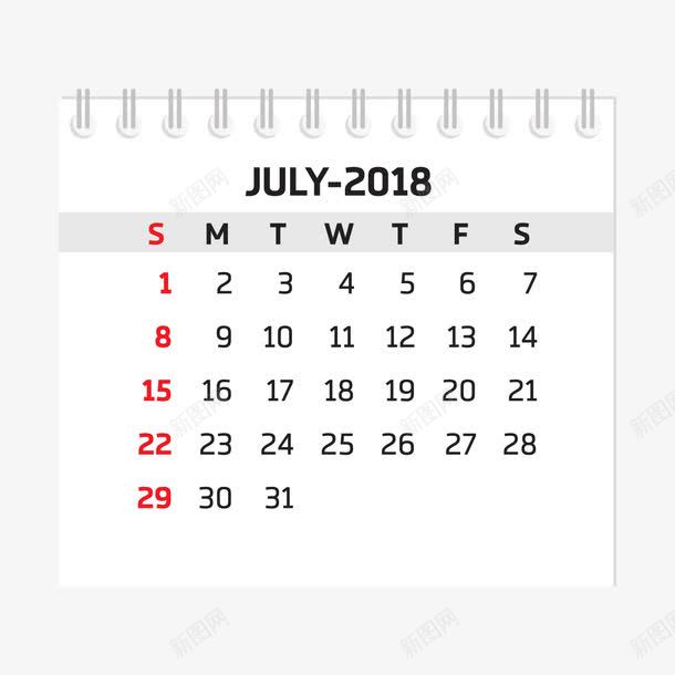 黑白色2018七月台历png免抠素材_新图网 https://ixintu.com 2018 2018台历 七月 台历 日常 白色 黑色