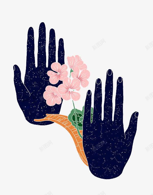手心里花png免抠素材_新图网 https://ixintu.com 手心 粉色 绿叶 花朵 黑色