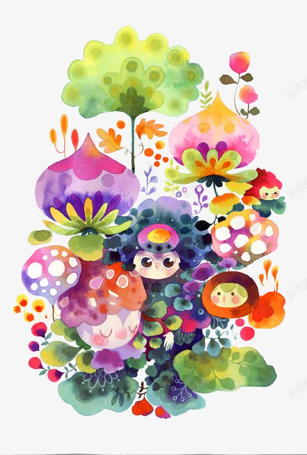 花海png免抠素材_新图网 https://ixintu.com 精灵 紫花 绿花