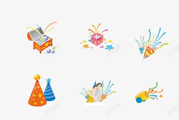 喷发彩条png免抠素材_新图网 https://ixintu.com 宝箱 帽子 彩条 矢量喷发彩条